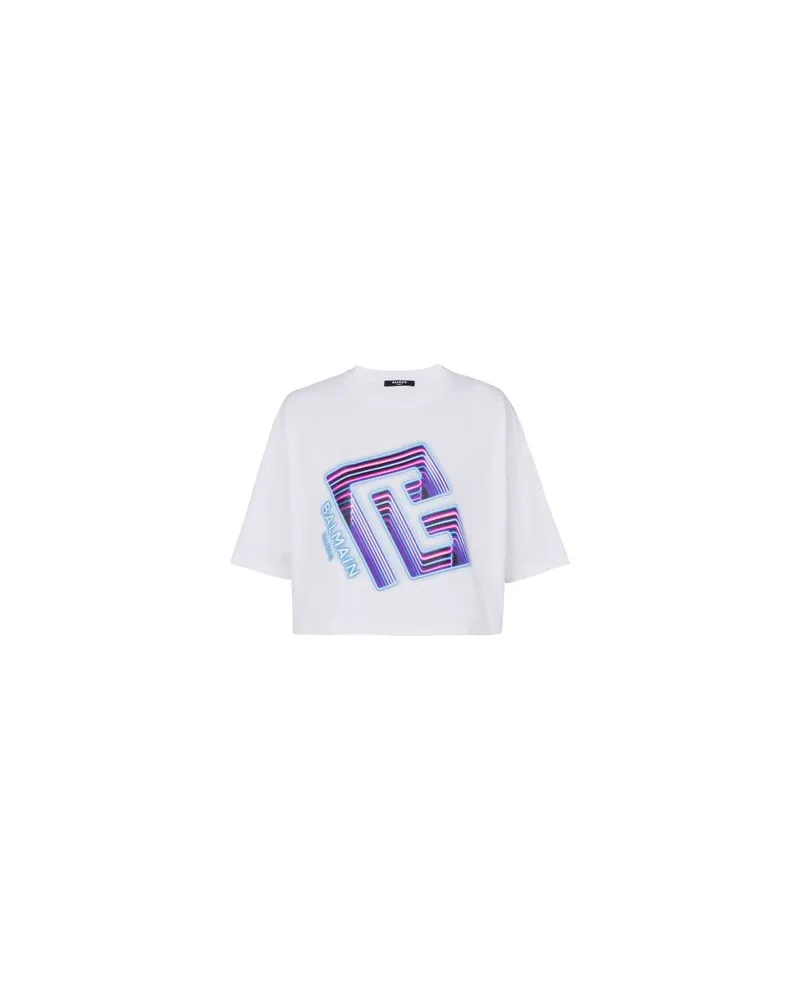 Balmain Kurzes T-Shirt mit Neon-Print White