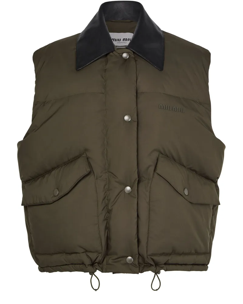 Miu Miu Ärmellose Daunenjacke mit Lederkragen 