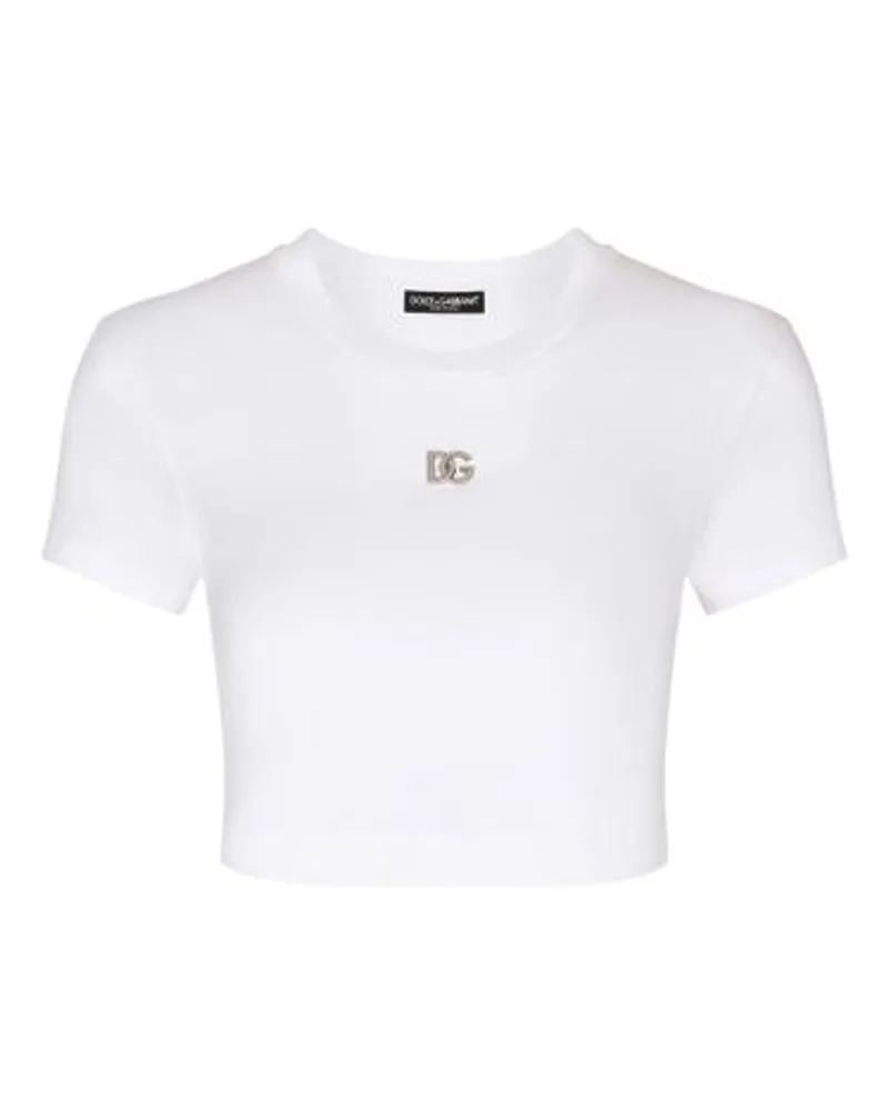 Dolce & Gabbana Kurzes Jersey-T-Shirt mit DG-Logo White