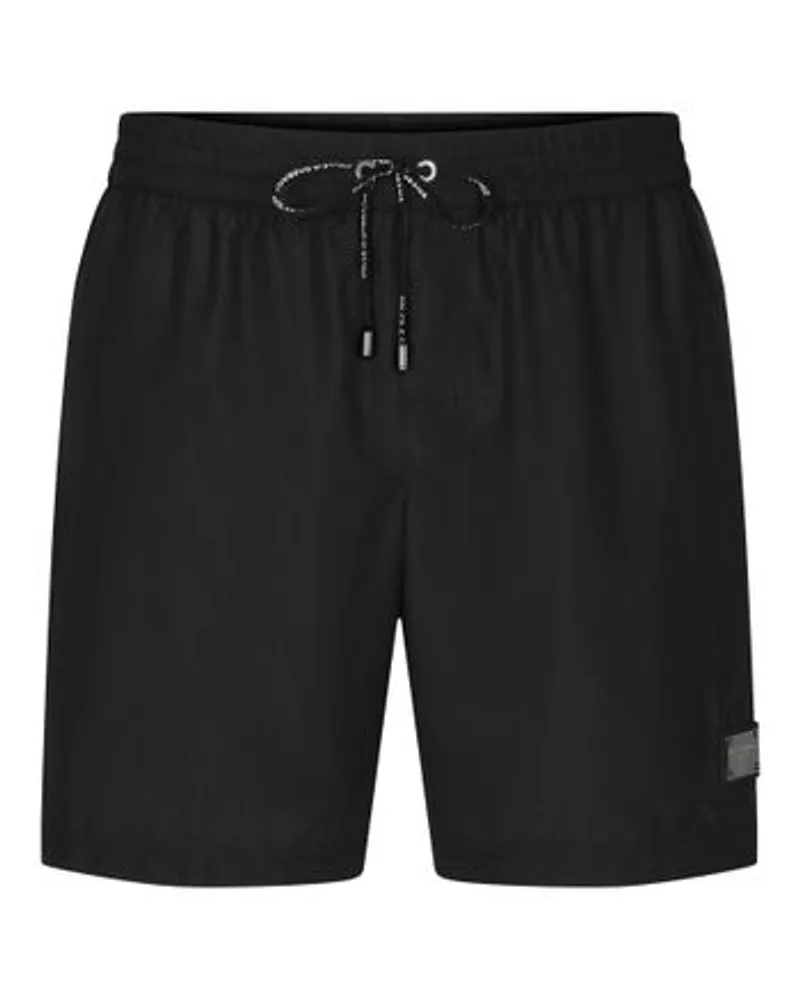 Dolce & Gabbana Halblange Badeshorts mit Markenplakette Black