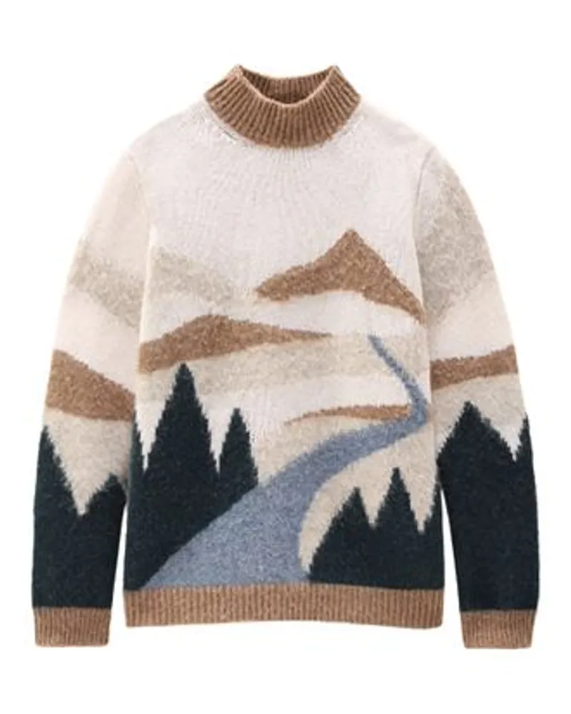 Woolrich Rundhalspullover Landscape Brown