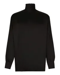 Dolce & Gabbana Lockerer Seidenrollkragenpullover mit Bündchen Black