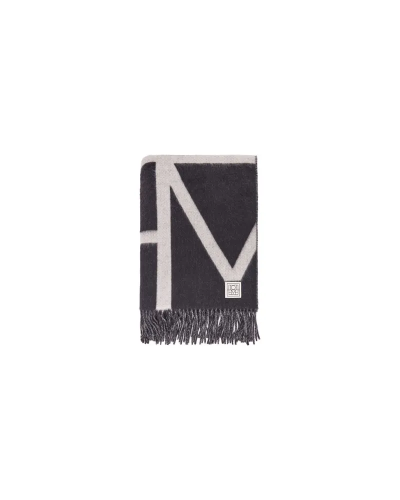 Totême Schal aus gebürsteter Wolle mit Monogramm Black