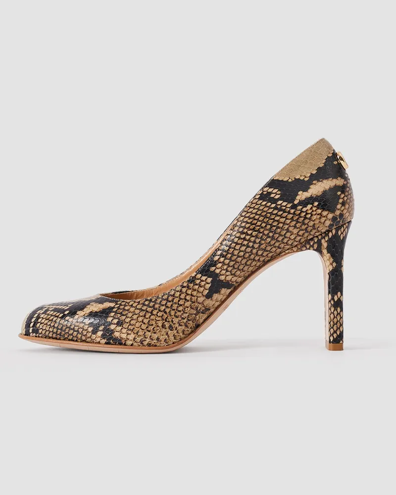 Joseph Alette Snake Print Leather Heeled Pumps Brown
