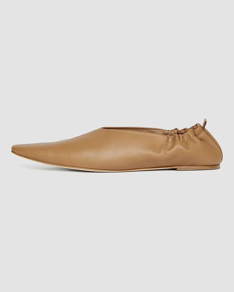 Joseph Leather Pointy Ballerina Shoes Beige