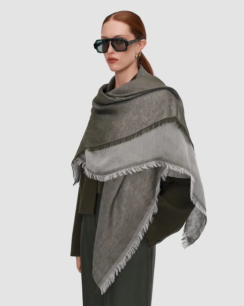 Joseph Fern Linen Blend Scarf Green