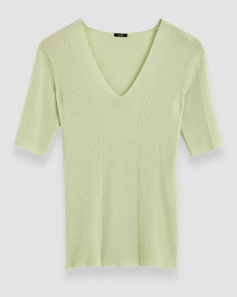 Joseph Fine Merino Rib V Neck Top - M 