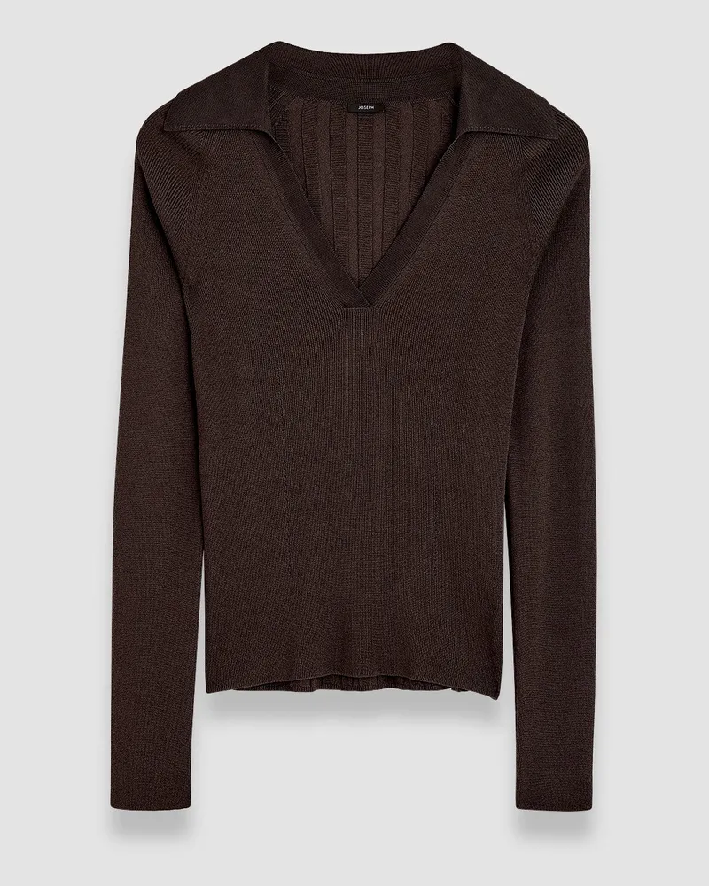 Joseph Satiny Rib Knit Polo Top - XXS 