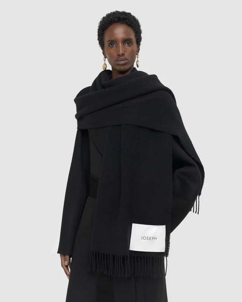 Joseph Flora Waffle Wool Scarf Black