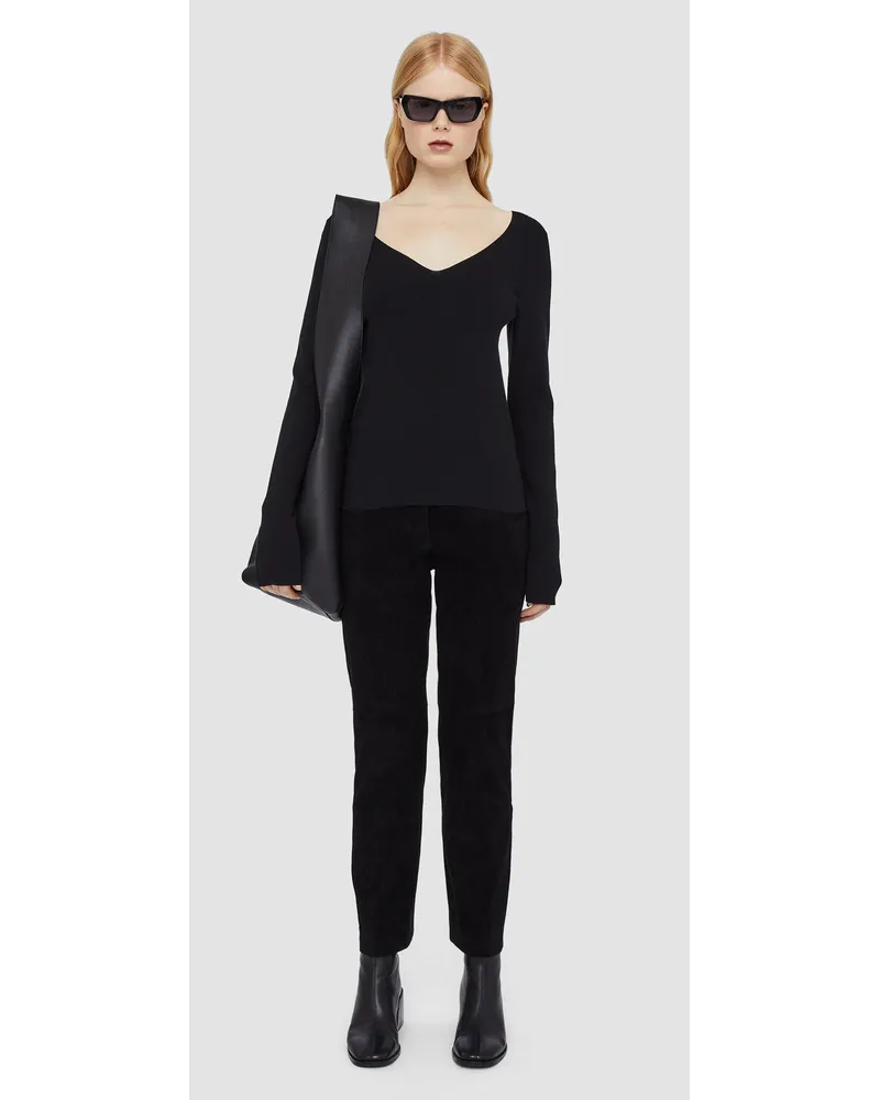 Joseph Silk Stretch V Neck Top Black