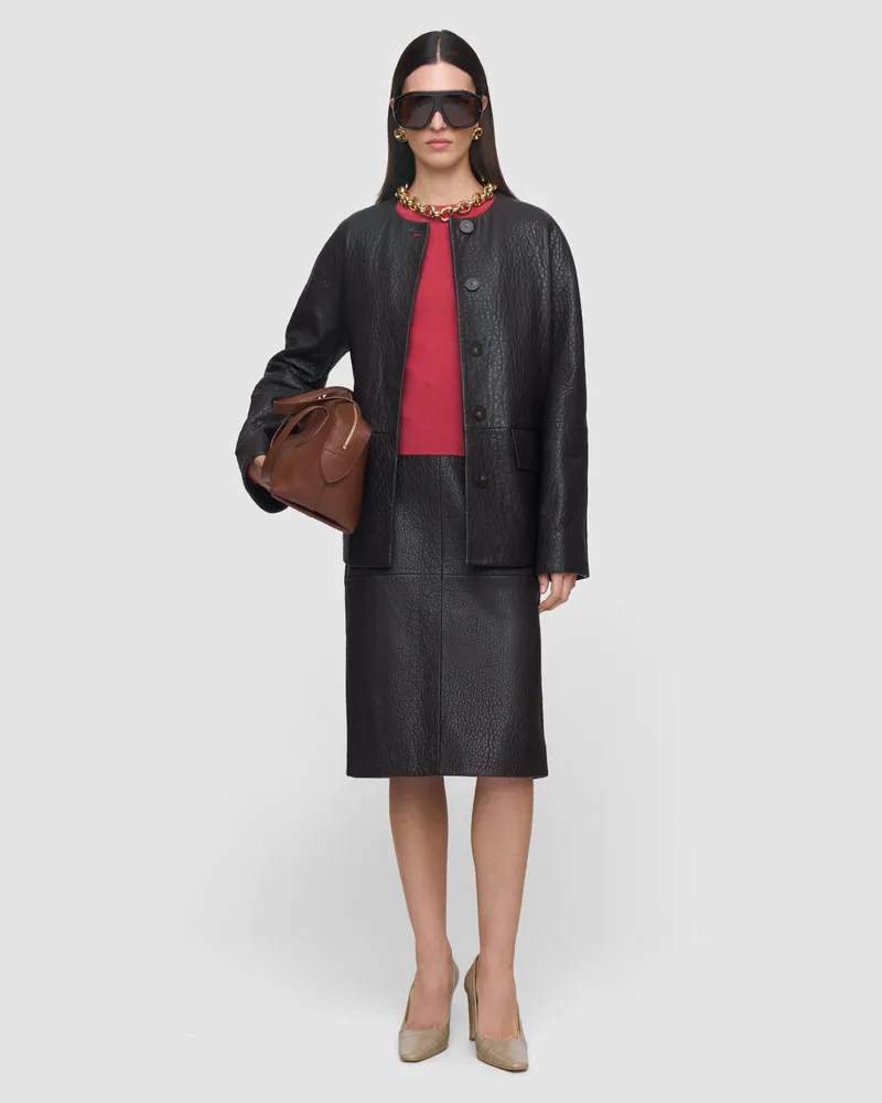 Joseph Shroff Pebble Leather Skirt Brown