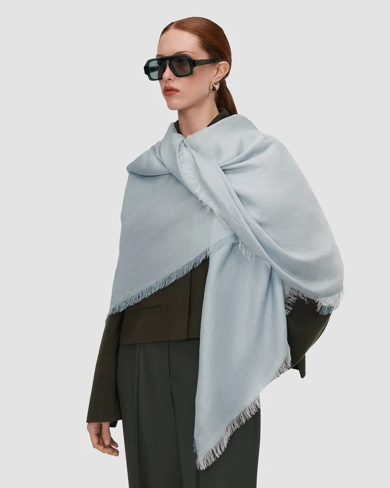 Joseph Fern Linen Blend Scarf Blue