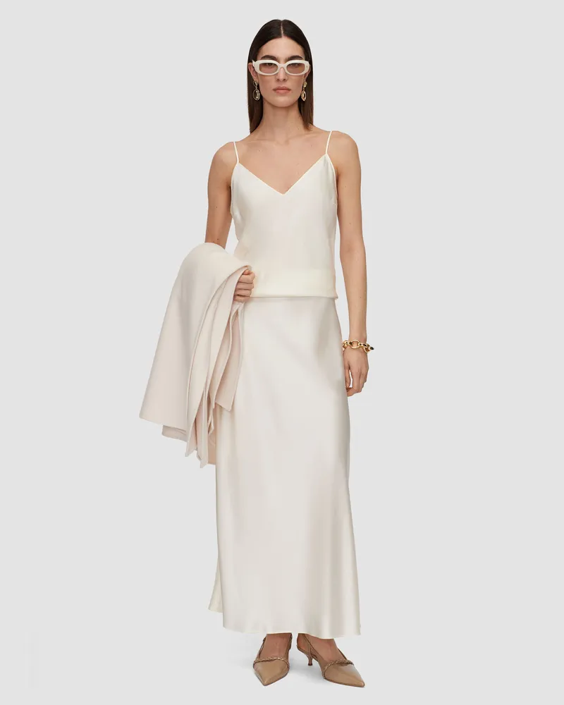Joseph Isaak Long Silk Satin Skirt - Shorter White