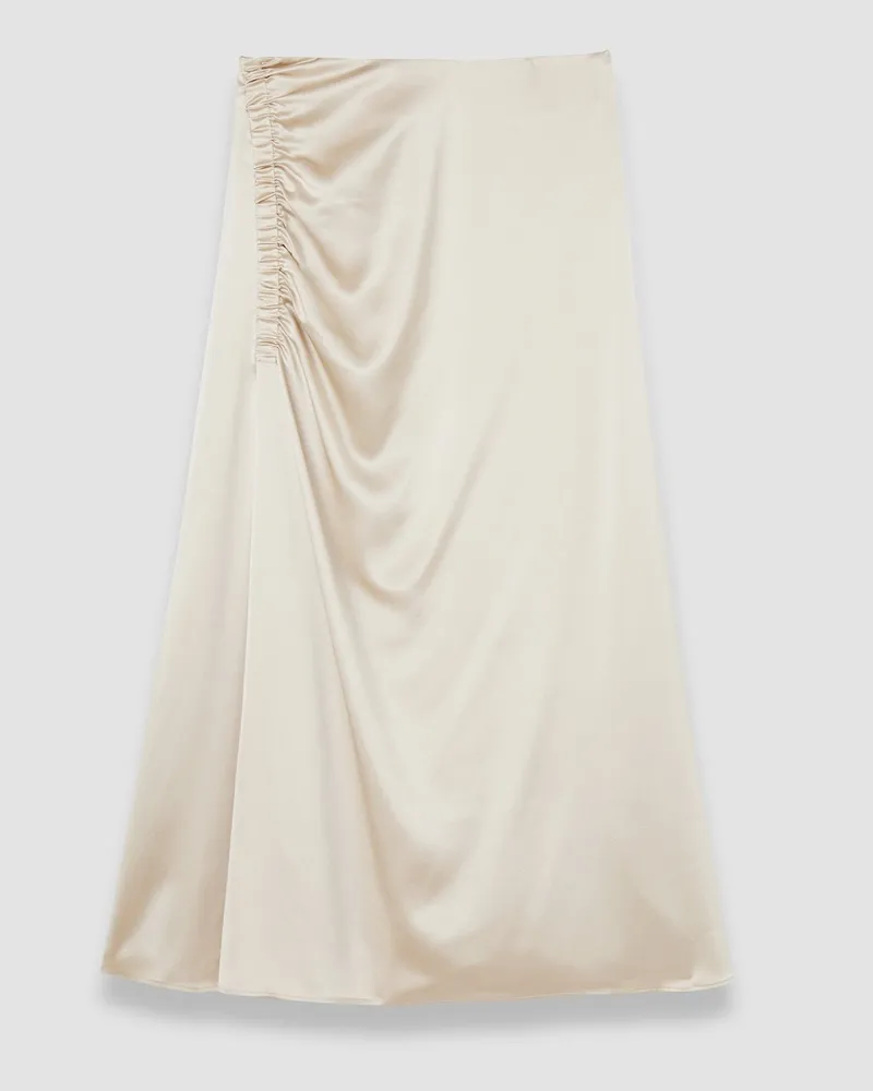 Joseph Andrea Ruched Silk Satin Skirt Beige