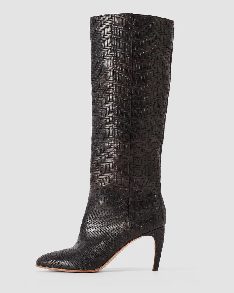 Joseph Jolie Woven Leather Knee High Heeled Boots Brown