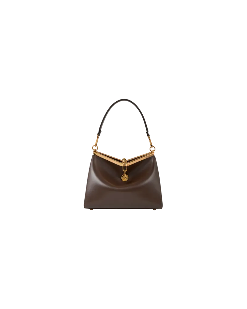 Etro Tasche Vela Mittelgross Aus Leder Mit Henkel Aus Elaphe-leder, Damen, Dunkelbraun Dunkelbraun