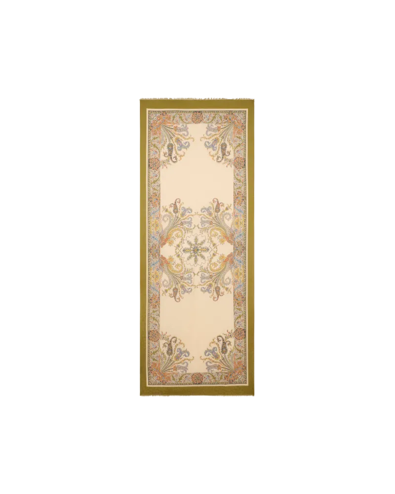 Etro Jacquard-schal Aus Einer Baumwollmischung Mit Floralem Motiv, Damen, Beige Beige