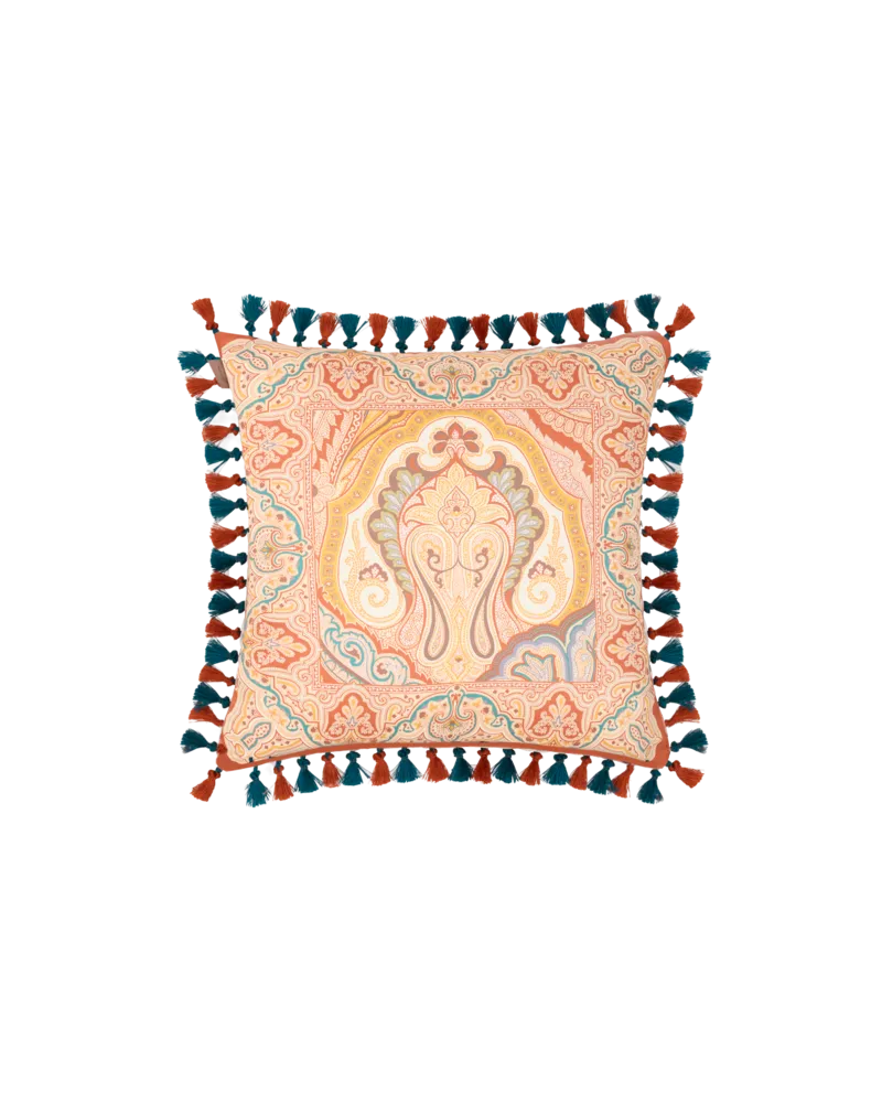 Etro Kissen Aus Baumwolle Mit Kleinen Quasten Und Platziertem Print, Multicolor Multicolor