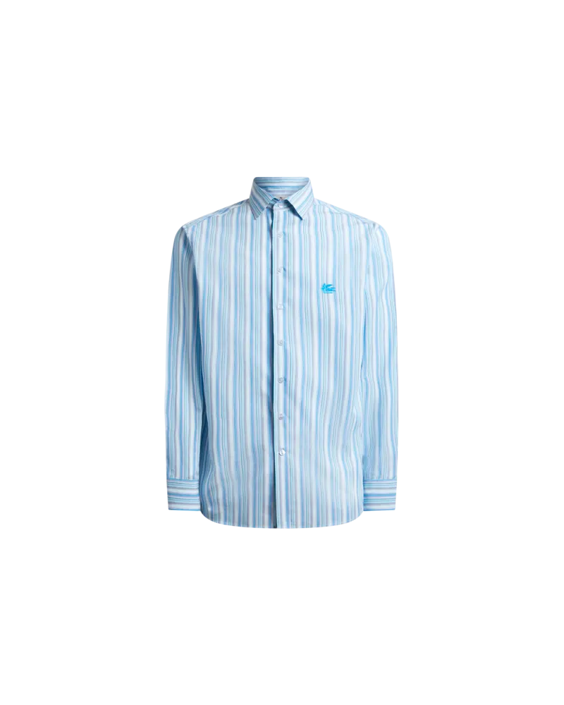 Etro Gestreiftes Hemd Aus Baumwolle Mit Pegaso-stickerei, Herren, Größe 