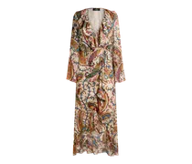 Langes Wickelkleid Aus Peau-d'ange-seide Mit Floralem Paisley-motiv, Damen, Multicolor, Größe