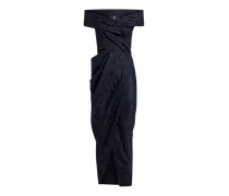 Abendkleid Aus Einer Seidenmischung Mit Jacquardmuster, Damen, Blau, Größe