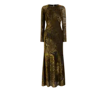 Langes Kleid Aus Devoré-samt Mit Floralem Paisley-motiv, Damen, Gold, Größe