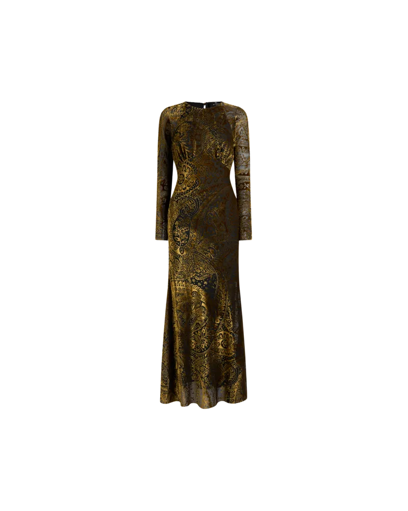 Etro Langes Kleid Aus Devoré-samt Mit Floralem Paisley-motiv, Damen, Gold, Größe Gold