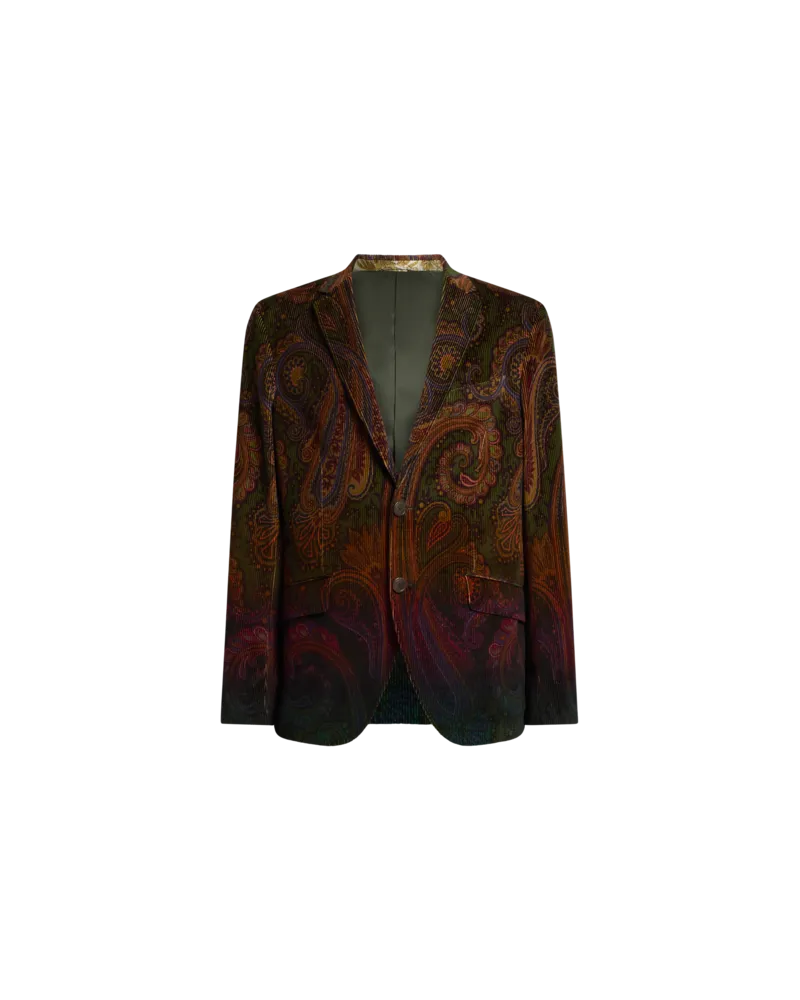 Etro Einreihige Jacke Aus Baumwollcord Mit Platziertem Paisley-dégradé-print, Herren, Grün, Größe Grün
