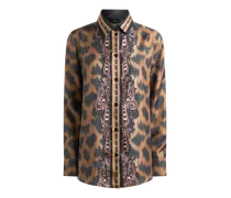 Hemdbluse Aus Seidentwill Mit Animal-motiv, Damen, Dunkelbraun, Größe