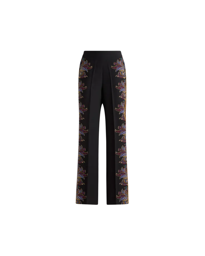 Etro Palazzohose Aus Seide Mit Platziertem Paisley-foliage-druck, Damen, Schwarz, Größe Schwarz