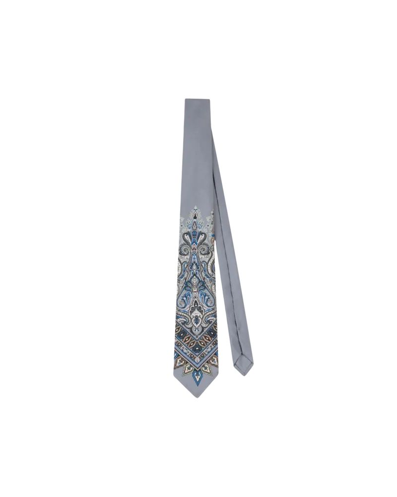 Etro Krawatte Aus Seide Mit Platziertem, Floralem Paisley-print, Herren, Grau Grau