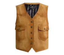 Cropped Weste Aus Veloursleder Mit Taschen, Damen, Kamel, Größe