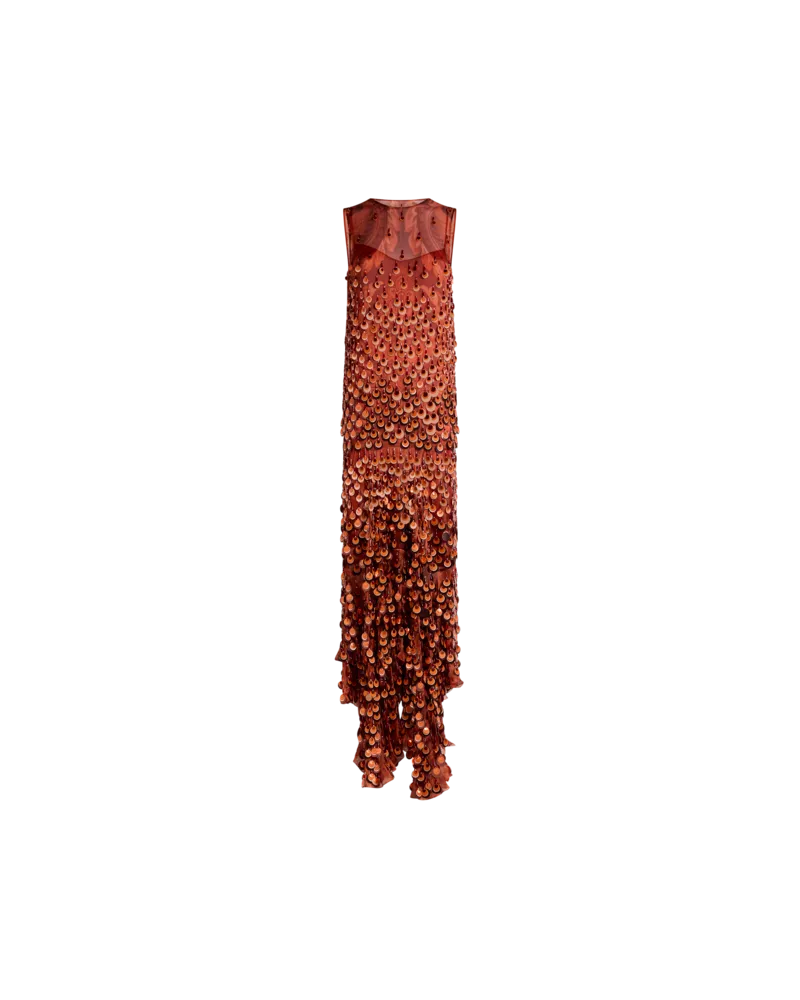 Etro Langes Kleid Aus Seide Mit Aufgestickten Pailletten, Damen, Orange, Größe Orange