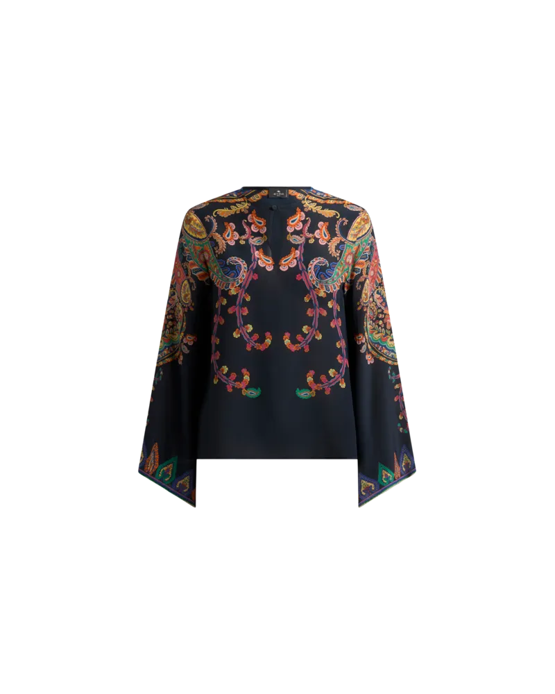 Etro Bluse Aus Seide Mit Platziertem, Floralem Paisley-print, Damen, Blau, Größe Blau