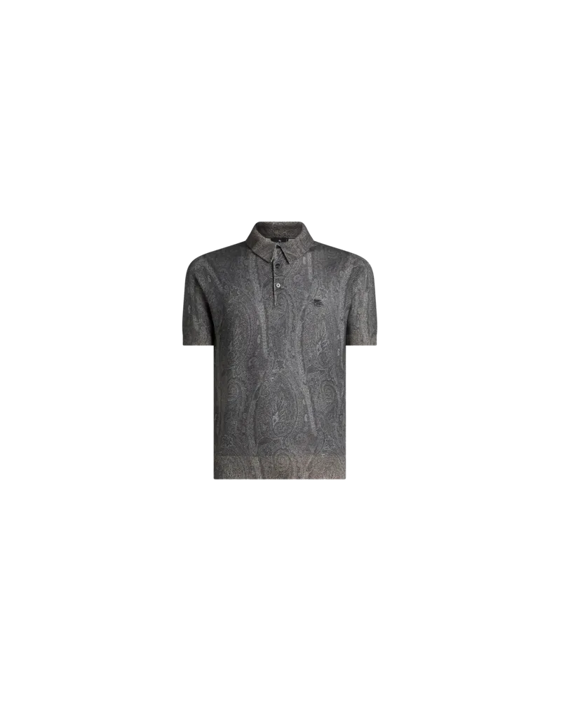 Etro Poloshirt In Strick Mit Paisley-print, Herren, Schwarz, Größe Schwarz