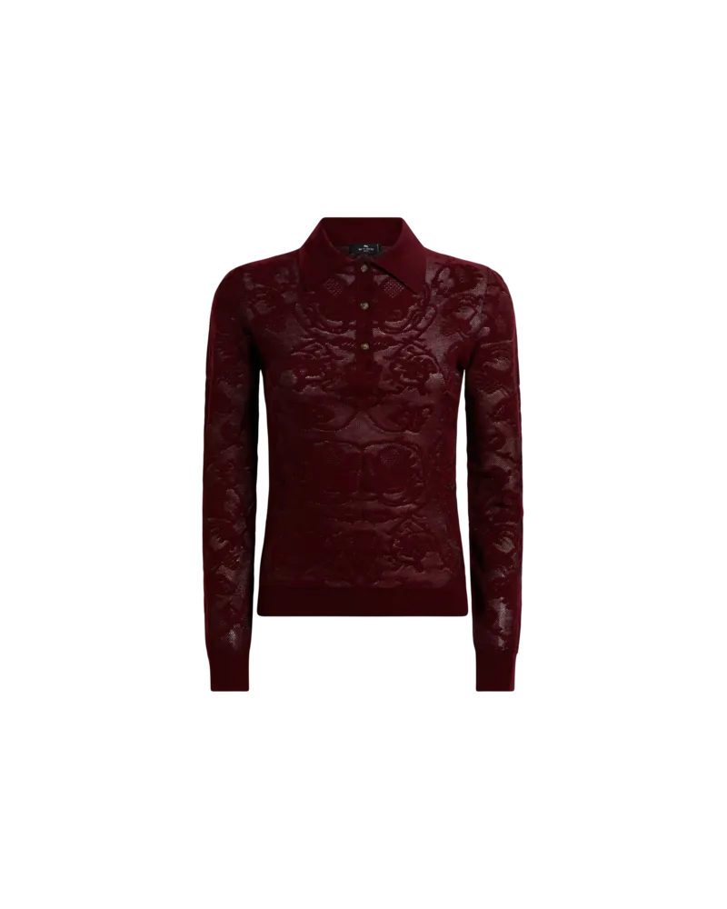 Etro Langärmeliges Jacquard-poloshirt Aus Wolle Mit Platziertem Motiv, Damen, Rot, Größe Rot