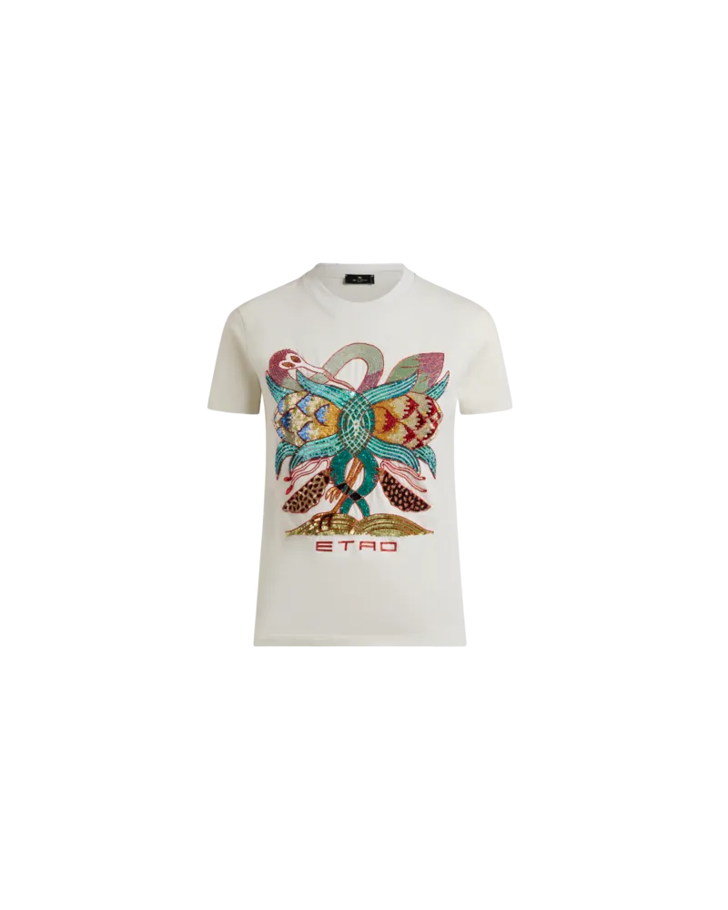 Etro T-shirt Aus Baumwolle Mit Stickerei, Damen, Weiß, Größe Weiß