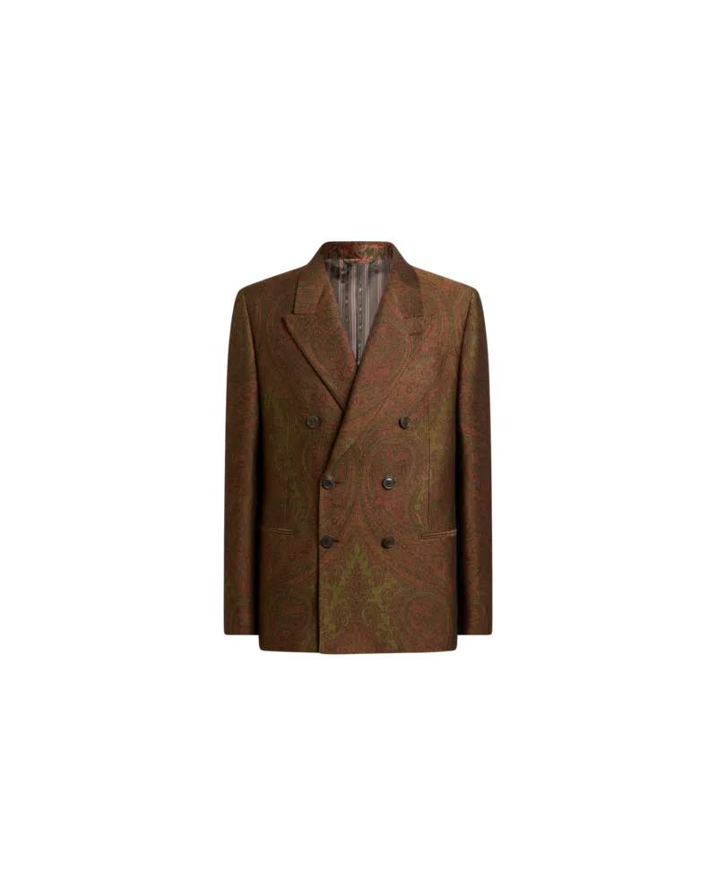 Etro Zweireihige Jacquard-jacke Aus Einer Wollmischung Mit Paisley-motiv, Herren, Braun, Größe Braun