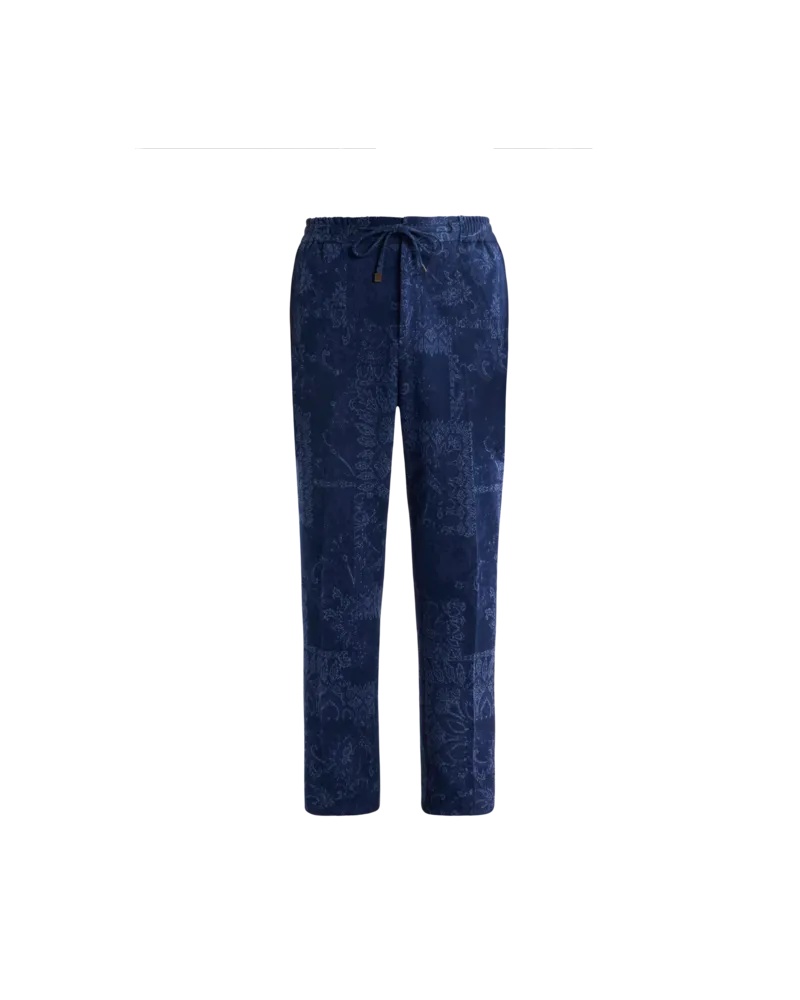 Etro Cotton Jacquard Jogging Trousers With Floral Motif, Herren, Blau, Größe Blau