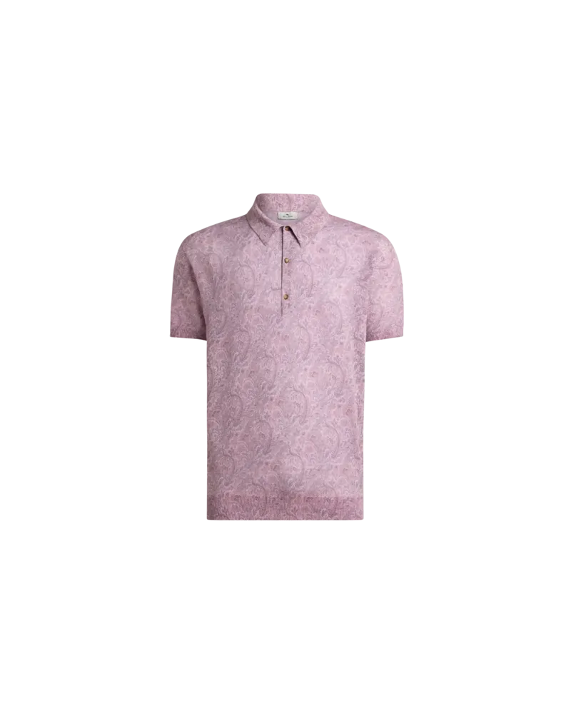 Etro Poloshirt Aus Einer Leinenmischung Mit Floralem Motiv, Herren, Rosa, Größe Rosa