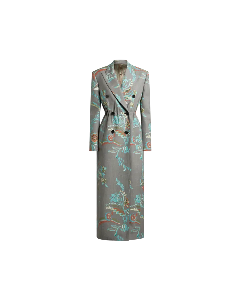 Etro Zweireihiger Mantel Aus Einer Wollmischung Mit Narzissen-print, Damen, Grau, Größe Grau