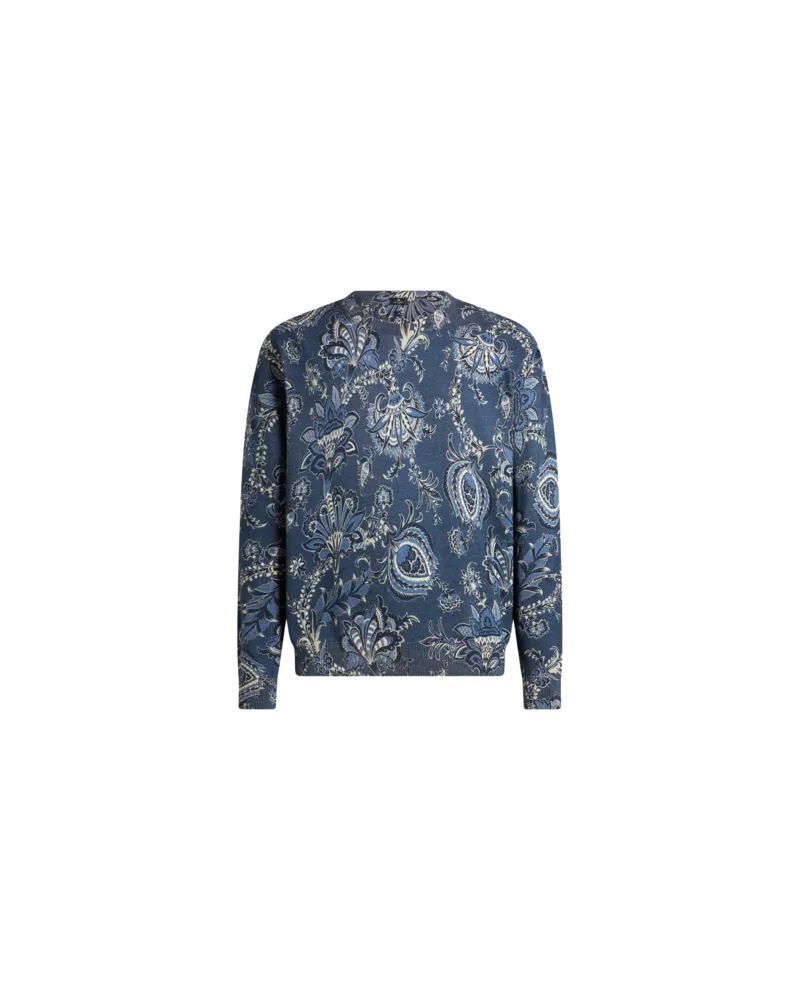 Etro Pullover Aus Seide Und Kaschmir Mit Maxiblumen, Herren, Navyblau, Größe Navyblau