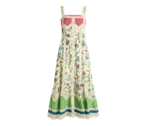 Midikleid Aus Baumwolle Mit Spitzeneinsätzen Mit Floralem Motiv, Damen, Grün, Größe