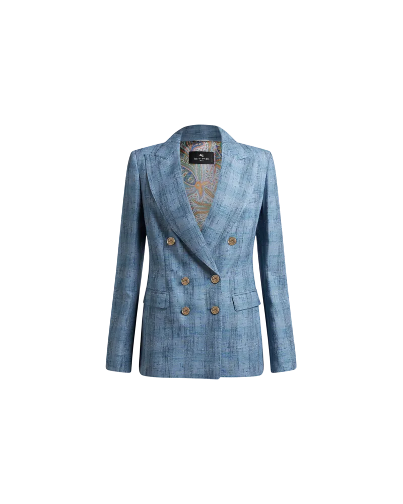 Etro Jacke Aus Geflammtem Leinen Im Karomuster, Damen, Navyblau, Größe Navyblau