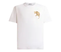 T-shirt Aus Baumwolle Mit Leoparden-print Und Etro-stickerei, Herren, Weiß, Größe