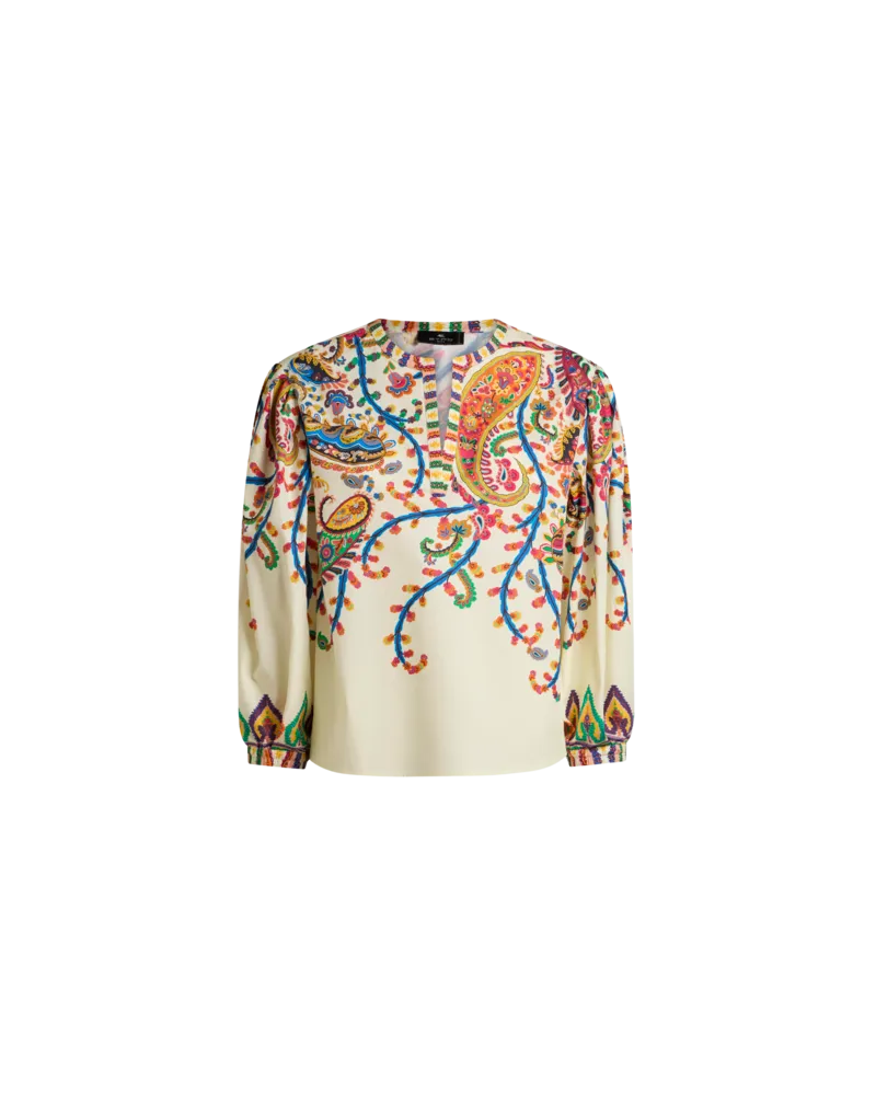 Etro Bluse Aus Baumwolle Mit Platziertem, Floralem Paisley-print, Damen, Beige, Größe Beige