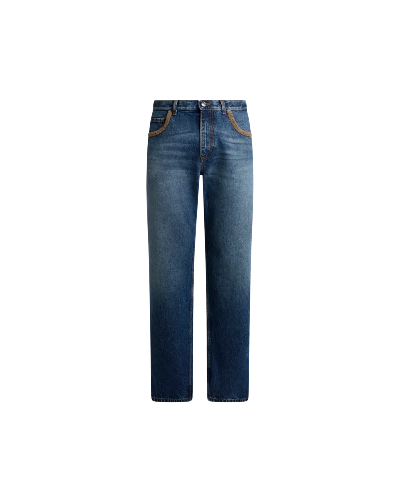 Etro Jeans Mit Geradem Bein Aus Denim Aus Baumwolle Mit Kontrastierenden Details, Herren, Blau, Größe Blau
