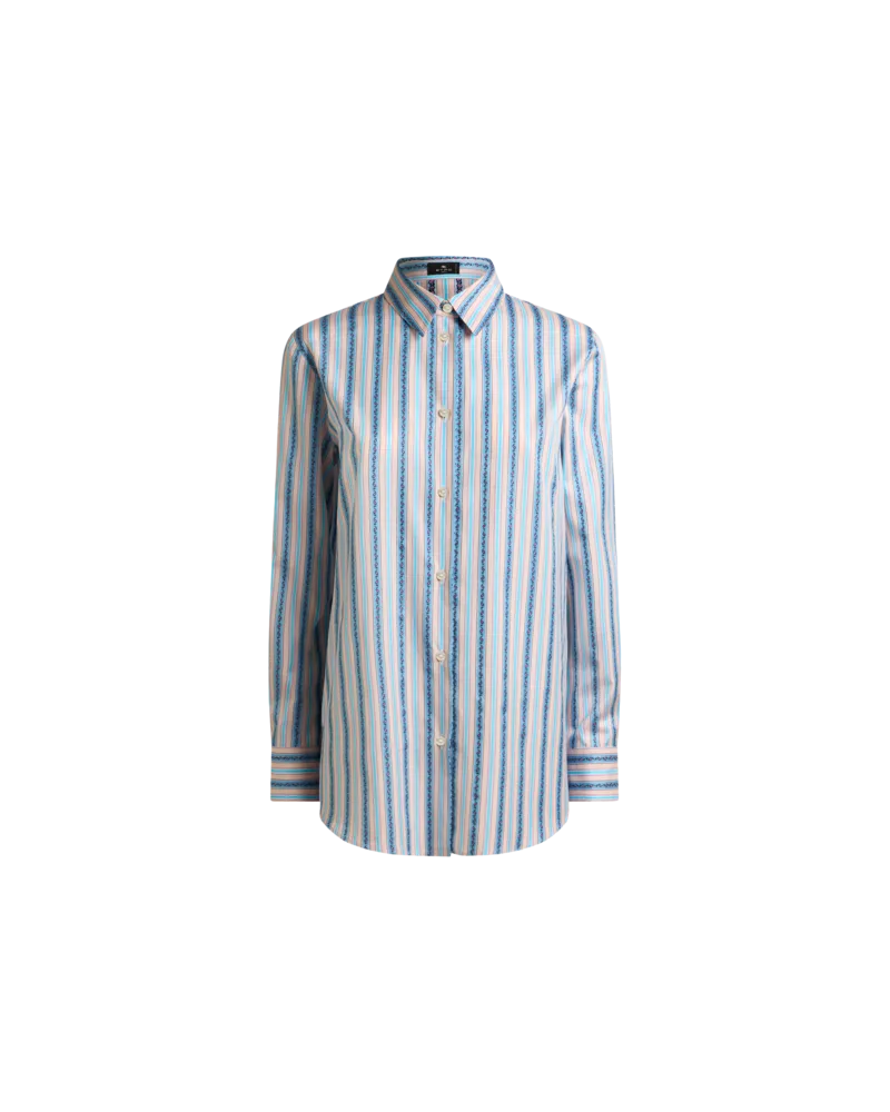 Etro Jacquard-hemd Aus Gestreifter Baumwolle Mit Paisley In Fil Coupé, Damen, Hellblau, Größe Hellblau