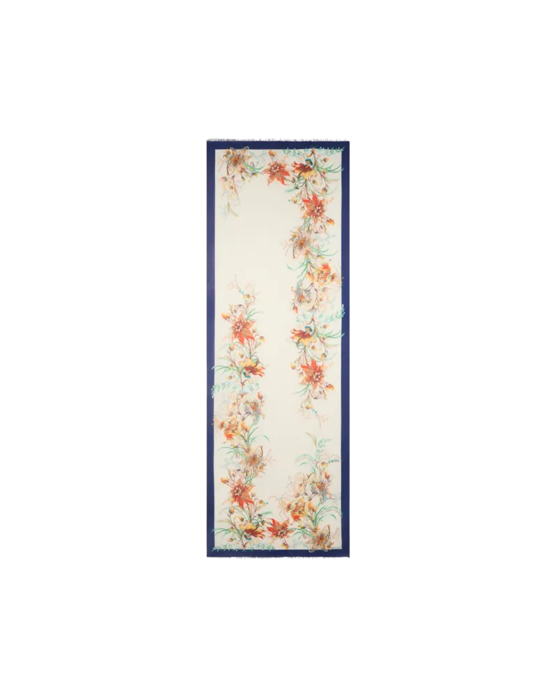 Etro Jacquard-schal Aus Baumwolle Und Modal Mit Floralem Motiv, Damen, Weiß Weiß
