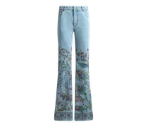 Flared Jeans Aus Denim Mit Platziertem Flora-und-fauna-print, Damen, Hellblau, Größe